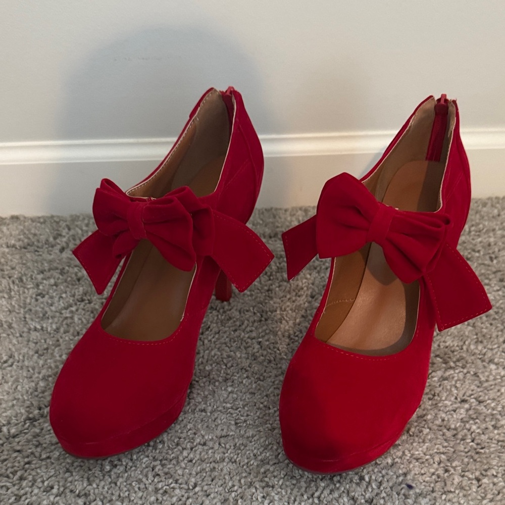 Elegant Red Bow Women's Shoes